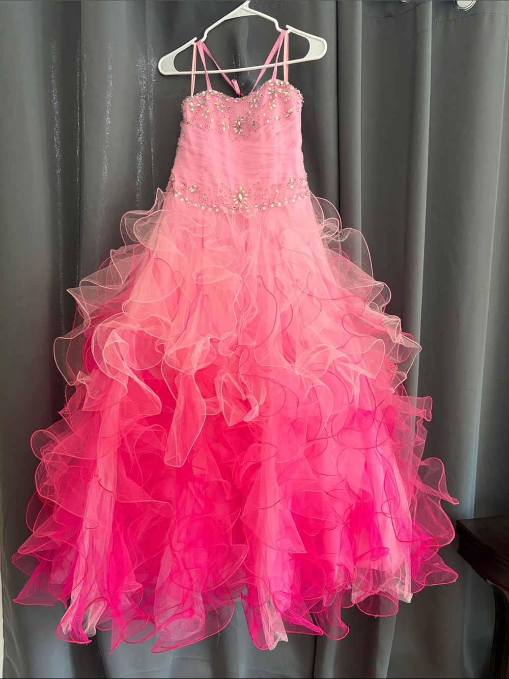 Girls' Pink Ruffled Tulle, Jewelled Bodice, Pagent Dress